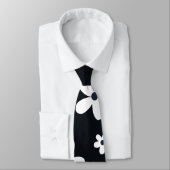 Cravate Summer Boho Black White Daisy Flowers (Attaché)