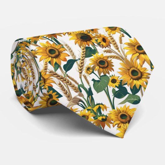 Cravate Sunflower & Wheat Seamless Country Pattern (Roulé)