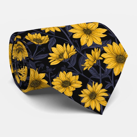 Cravate Sunroot, tournesol sauvage en jaune et bleu (Roulé)