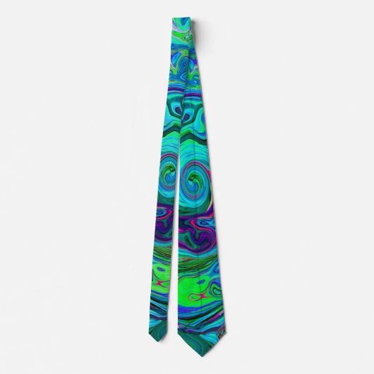 Cravate Super Abstrait Retro Green et Blue Swirl (Dos)