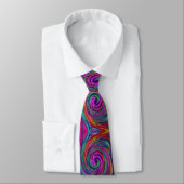 Cravate Super Abstrait Retro Magenta Dark Rainbow Swirl (Attaché)