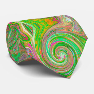 Cravate Super Abstrait rétro vert et rose chaud