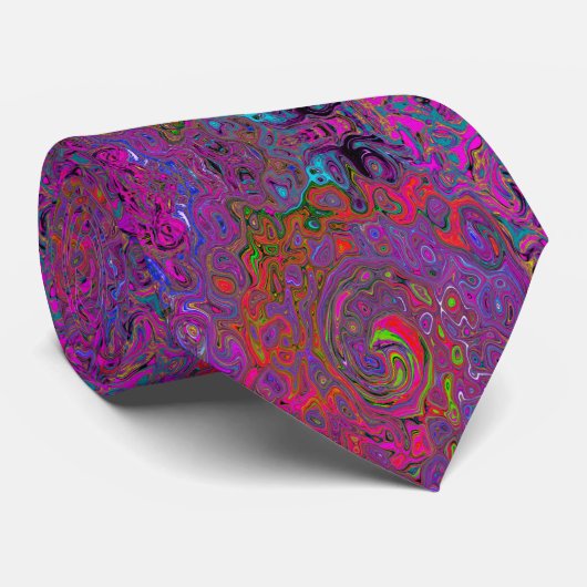 Cravate Super psychédélique Magenta Retro Liquide Swirl (Roulé)
