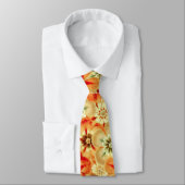 Cravate Super Retro Orange Hippie Fleurs Motif (Attaché)