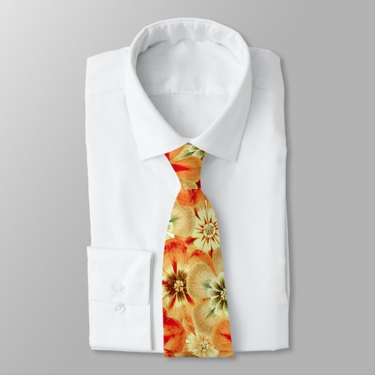 Cravate Super Retro Orange Hippie Fleurs Motif (Attaché)