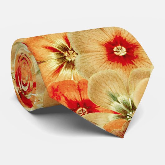 Cravate Super Retro Orange Hippie Fleurs Motif (Roulé)