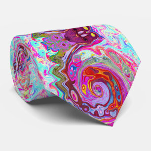Cravate Super rétro rose chaud et bleu tourbillon Abstrait