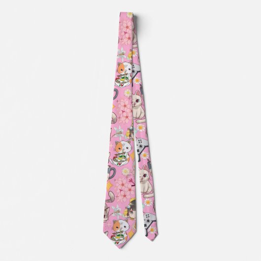 Cravate Surcharge de l'animal mignon Motif L rose BG (Devant)
