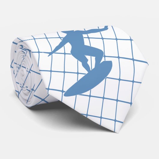 Cravate Surf Surfer Surf Board sur Blue Check Necktie (Roulé)