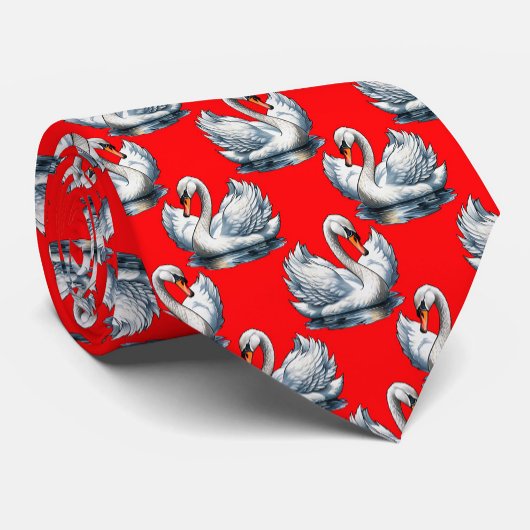 Cravate Swan Birds Pattern Design on Red
