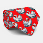 Cravate Swan Birds Pattern Design on Red (Roulé)