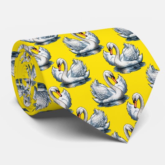 Cravate Swan Birds Pattern Design On Yellow 