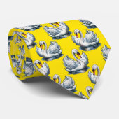 Cravate Swan Birds Pattern Design On Yellow  (Roulé)