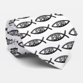 Cravate Symbole de poisson chrétien de Jésus noir et blanc (Roulé)