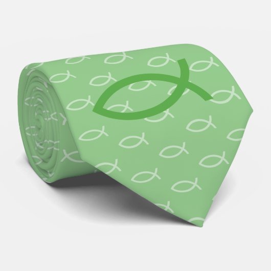 Cravate Symbole de poisson chrétien Vert (Roulé)