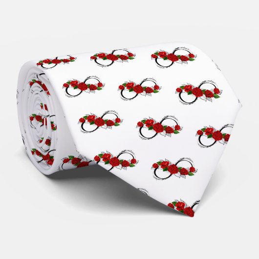 Cravate Symbole d'infini avec les roses rouges (Roulé)