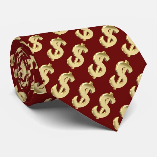 Cravate Symbole dollar d'or (Roulé)