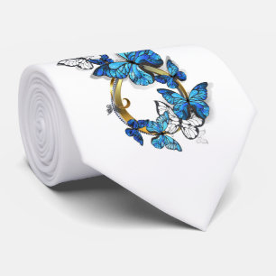 Cravate Symbole infini de papillons Morpho bleus