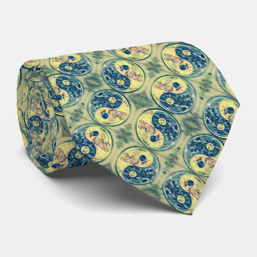 Cravate Symbole japonais ancien Yin Yang Vague Artisan (Roulé)