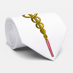 Cravate SYMBOLE MÉDICALE D'OR CADUCUS, Blanc