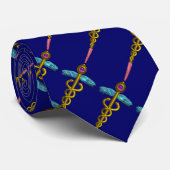 Cravate SYMBOLE MÉDICALE D'OR CADUCUS, Bleu (Roulé)