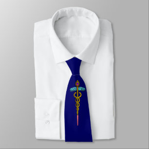 Cravate SYMBOLE MÉDICALE D'OR CADUCUS, Bleu