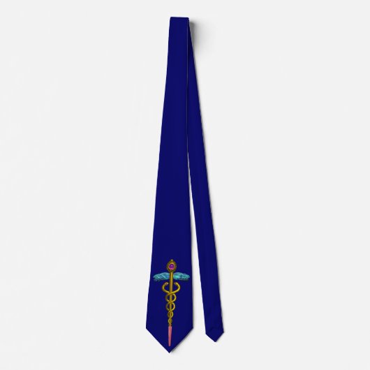 Cravate SYMBOLE MÉDICALE D'OR CADUCUS, Bleu (Devant)