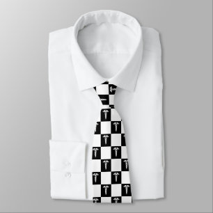 Cravate Symbole Médicale noir et blanc Caduceus