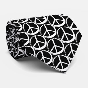 Cravate Symbole PAIX - 60s Hippie Elégant Blanc Noir