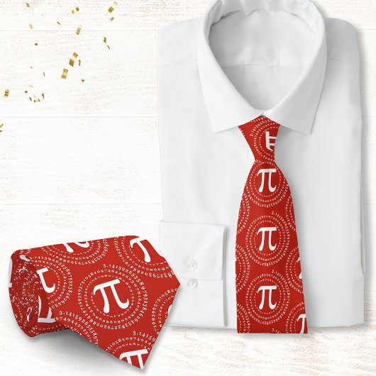 Cravate Symbole Pi 3.14 Numéro Spiral Pi Day Rouge