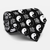Cravate Symbole Yinyang noir Motif de texte chinois (Roulé)