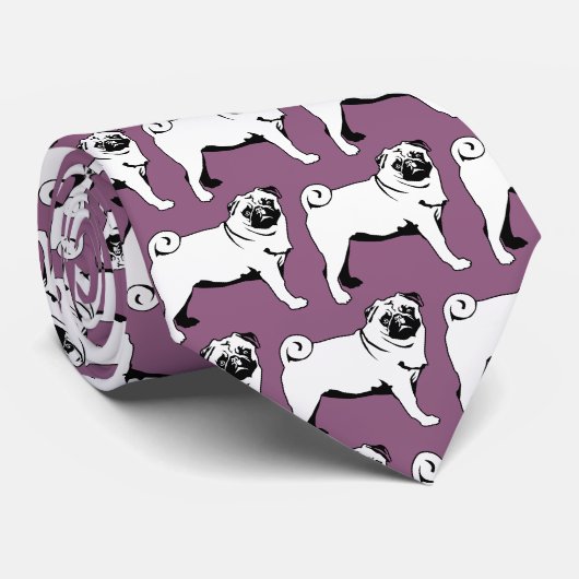 Cravate T-shirt Mops 2 côtés imprimés (Roulé)