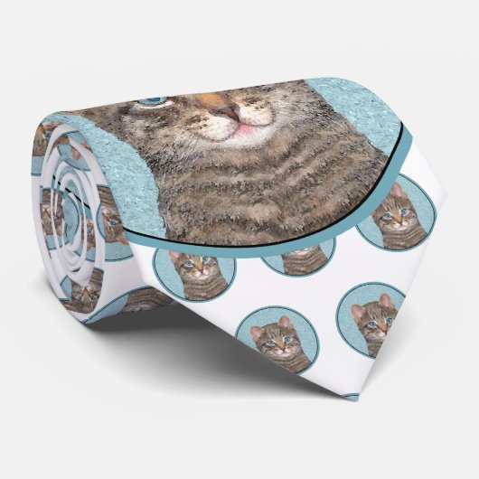 Cravate Tabby Gris Peinture Chat - Cute Original Art Chat (Roulé)