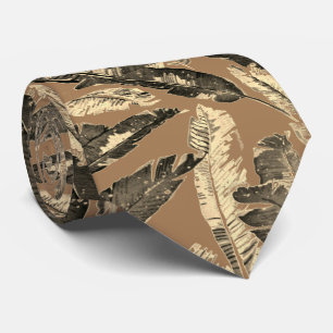 Cravate Tan and Grey Leaf Print Mens