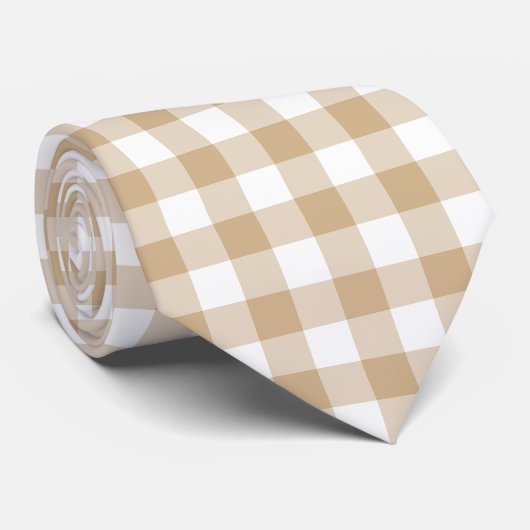 Cravate Tan Beige Plaid Gingham Neck Tie (Roulé)