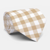 Cravate Tan Beige White Gingham Plaid Neck Tie (Roulé)