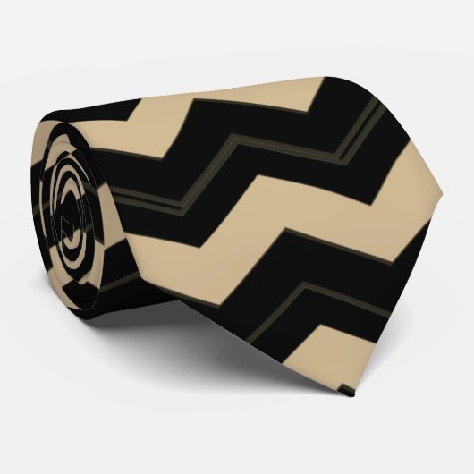 Cravate Tan et Zigzag noir (Roulé)