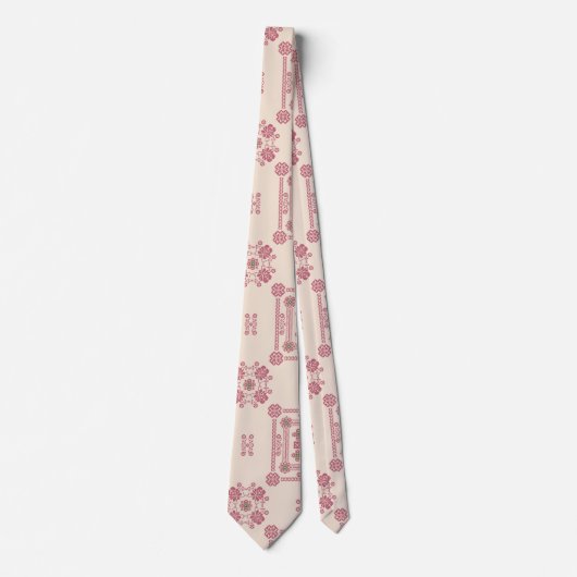 Cravate Tan & Rose Floral Tatreez Henné Robe Thobe (Devant)