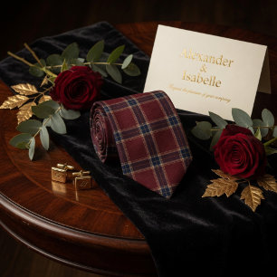 Cravate Tartan à carreaux classique burgundy et bleu marin