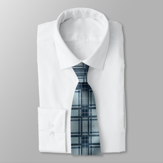 Cravate Tartan à carreaux gris-bleu (Attaché)