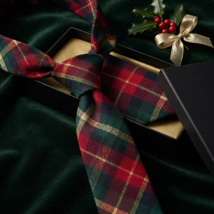 Cravate Tartan à carreaux rouge traditionnel vert