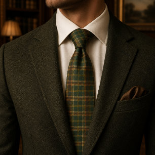 Cravate Tartan à carreaux vert chasseur rustique