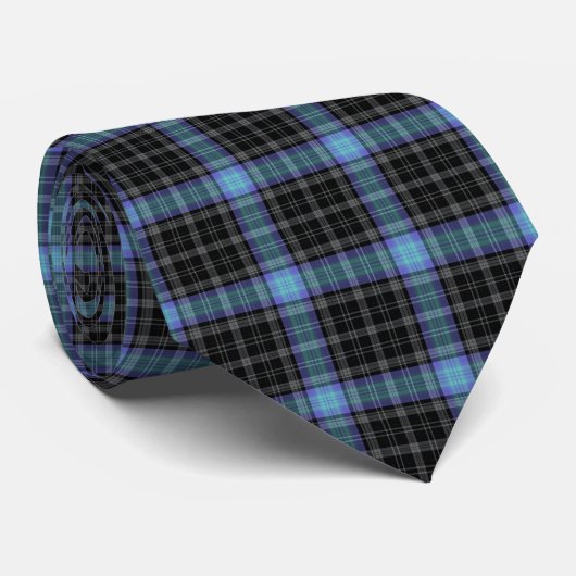 Cravate Tartan bleu clair gris noir (Roulé)