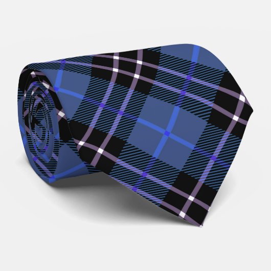 Cravate Tartan bleu et noir écossais (Roulé)