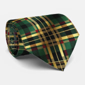 Cravate Tartan Carreauté Vert et Or (Roulé)