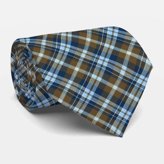 Cravate Tartan Check Plaid - Brown et marine (Roulé)