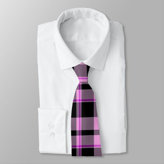 Cravate Tartan classique rose chaud En vichy noir (Attaché)
