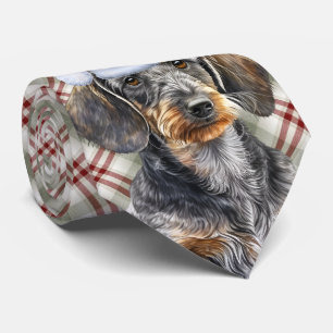 Cravate Tartan de Noël Chien Dachshund à poil dur