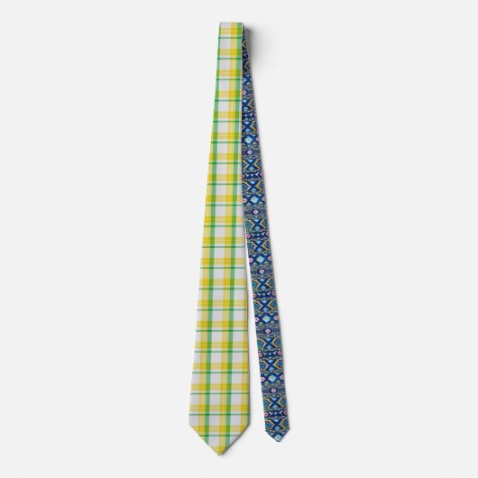 Cravate Tartan d'impression en Motif vert jaune (Devant)