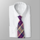 Cravate Tartan mauve, or et bleu (Attaché)